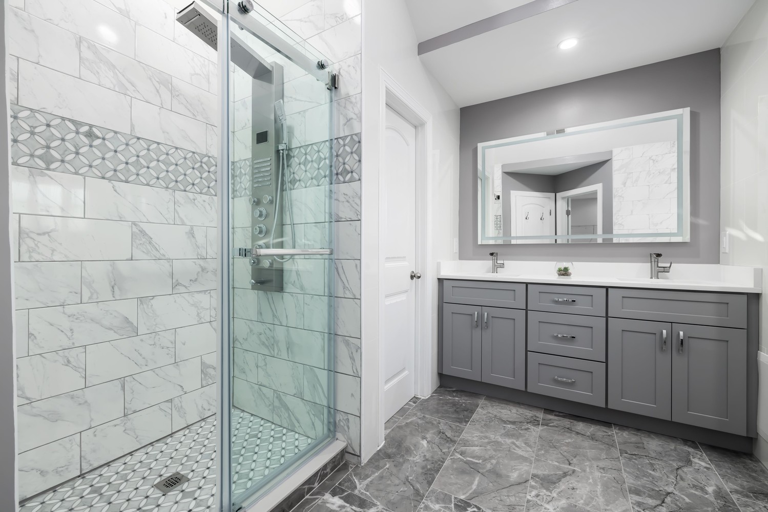  Light porcelain tile flooring in a modern interior